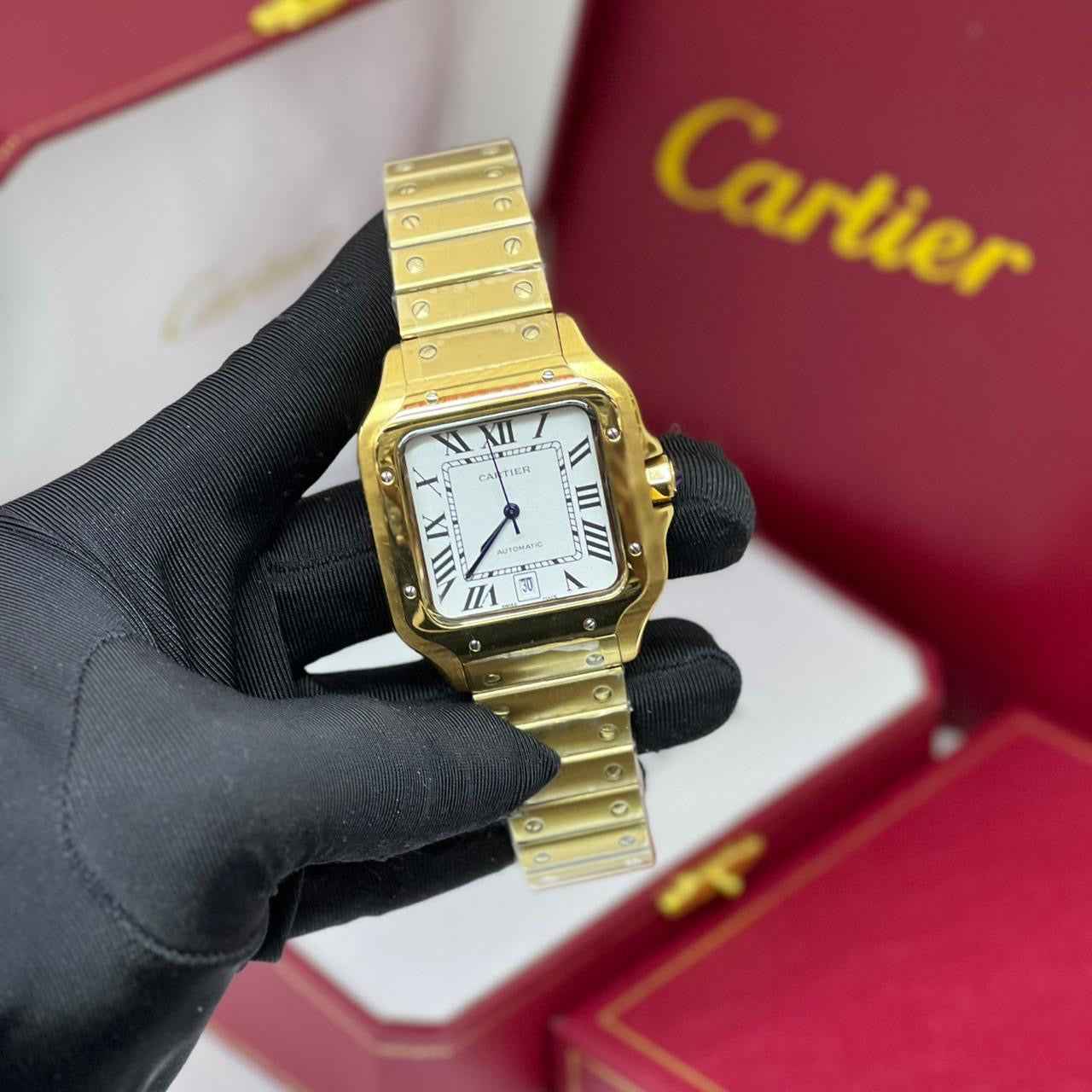 Cartier Santos de Yellow Gold White Dial Watch – White & Gold & Yellow