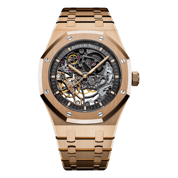 Audemars Piguet Royal Oak Double Balance Wheel Openworked Pink Gold Slate Grey Dial Watch