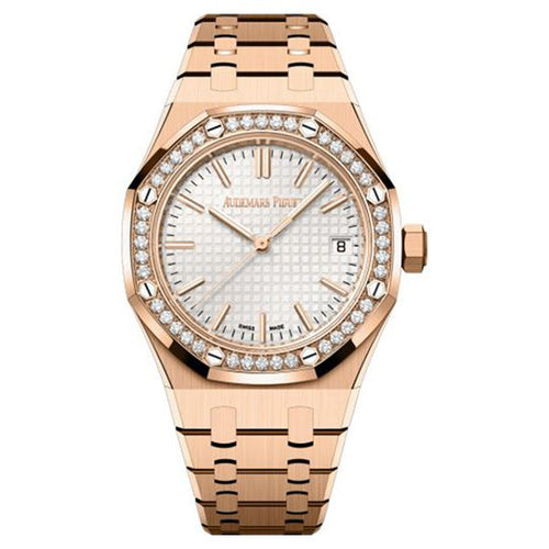 Audemars Piguet Royal Oak Selfwinding Pink Gold Silver Dial with Diamond Bezel Watch