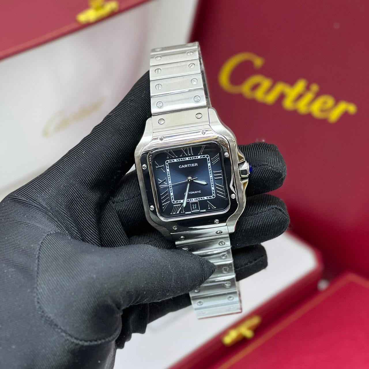Cartier Santos de Steel Blue Dial Watch – Blue & Dial