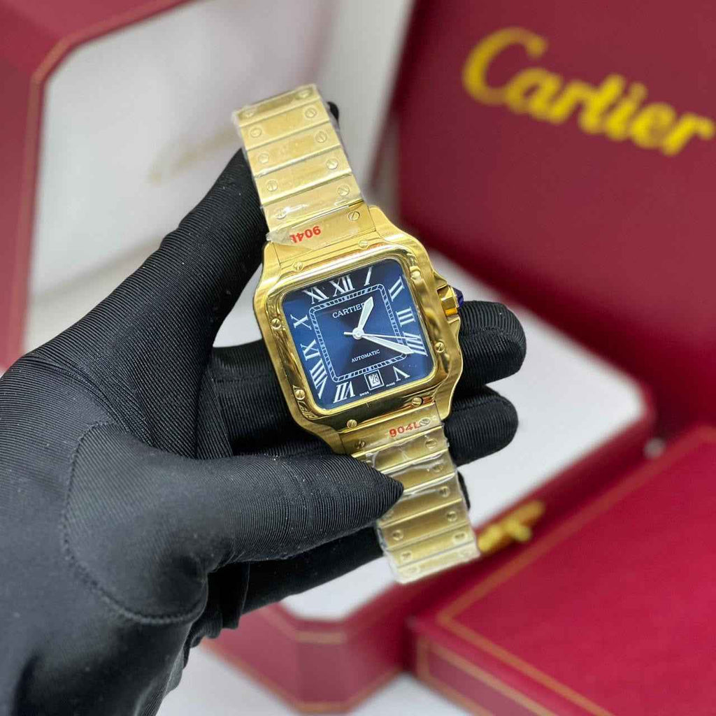 Cartier Santos de Golden Steel Blue Dial Watch – Blue & Dial