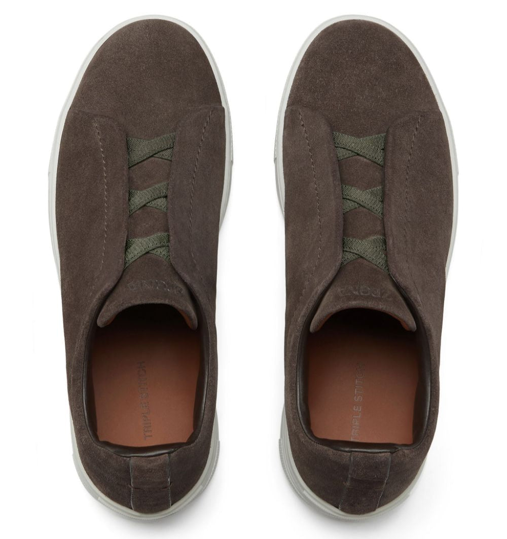 Zegna Triple Stitch Brown Suede Sneaker – Men’s Edition