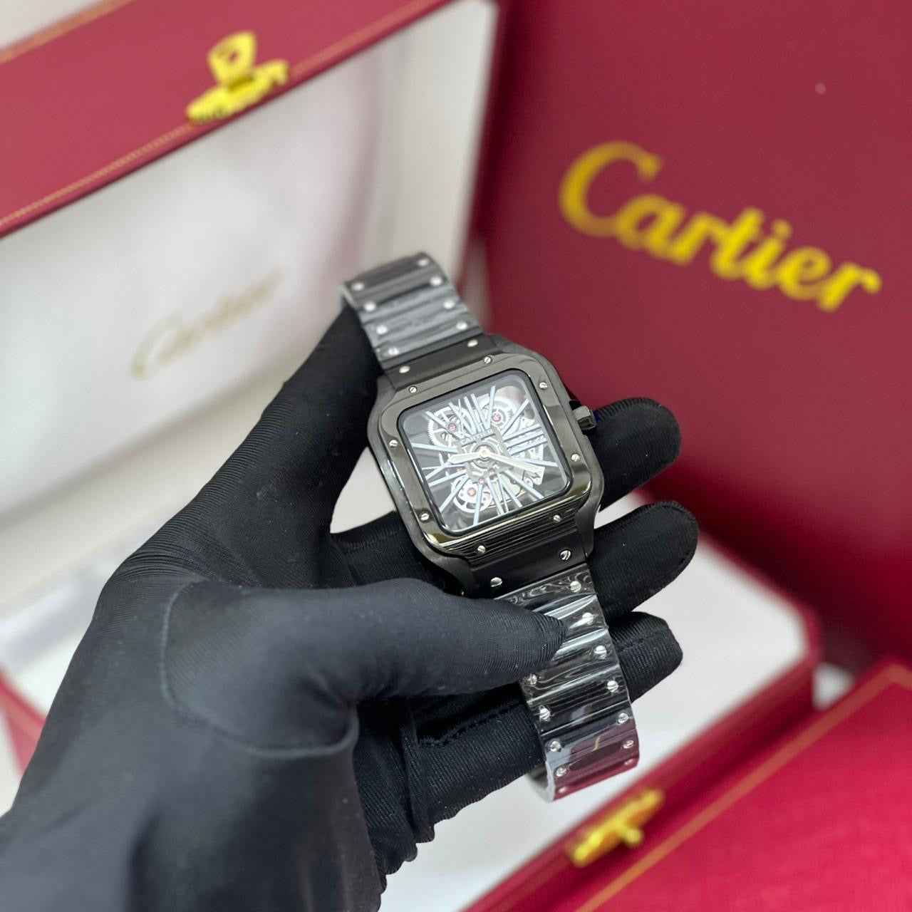 Cartier Santos de Skeleton Large Black Steel Watch – Black & Skeleton