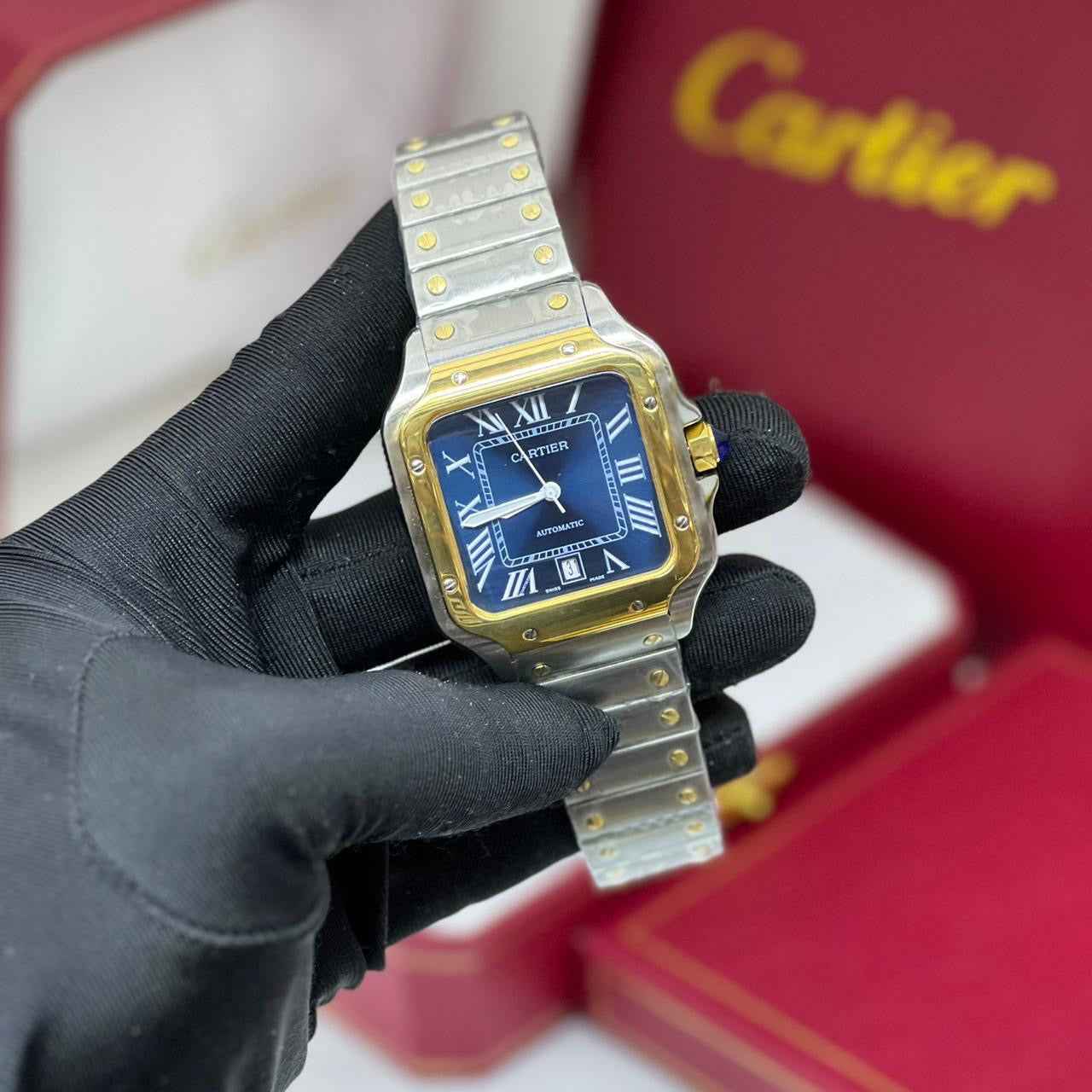 Cartier Santos de Two-Tone Blue Dial Large Watch – Blue & Dial