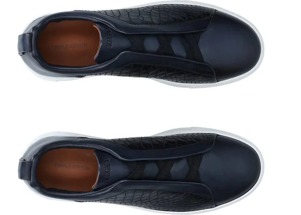 Zegna Triple Stitch Navy Blue Sneaker – Men’s Edition