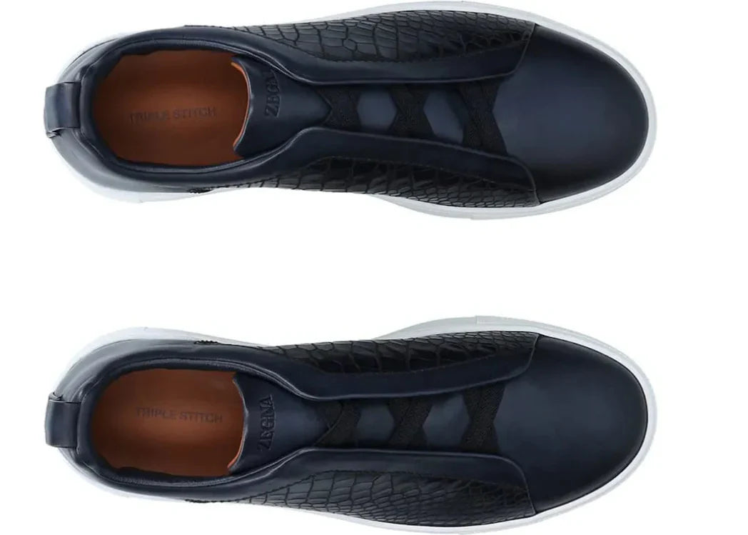 Zegna Triple Stitch Navy Blue Sneaker – Men’s Edition