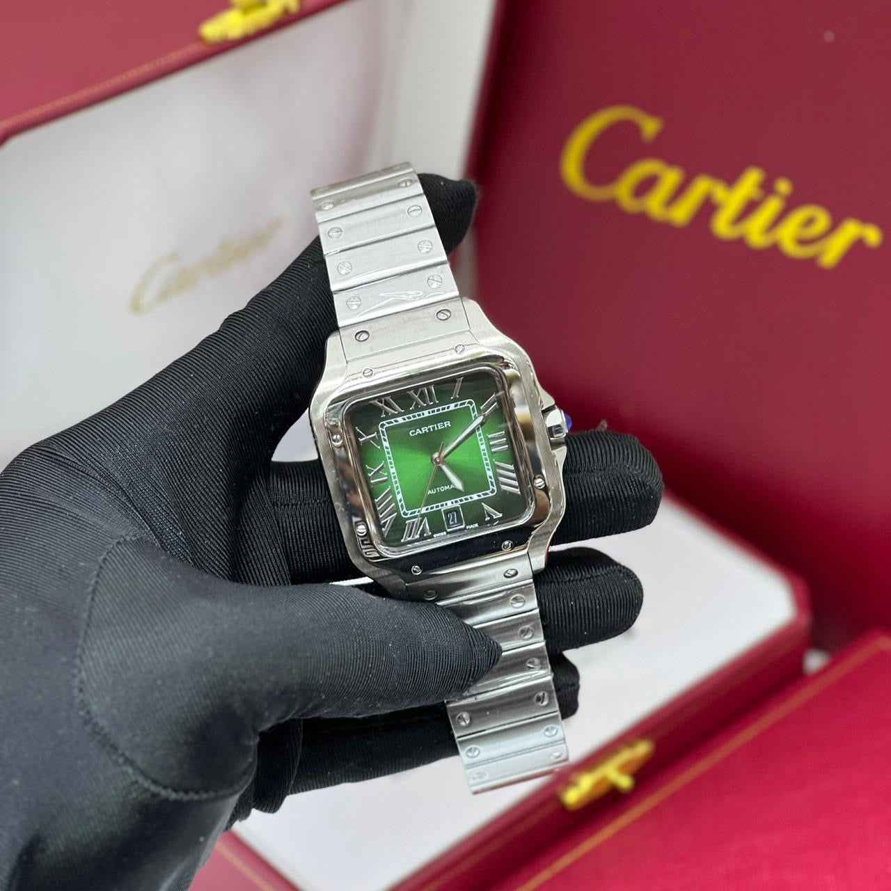 Cartier Santos de Large Green Dial Stainless Steel Watch