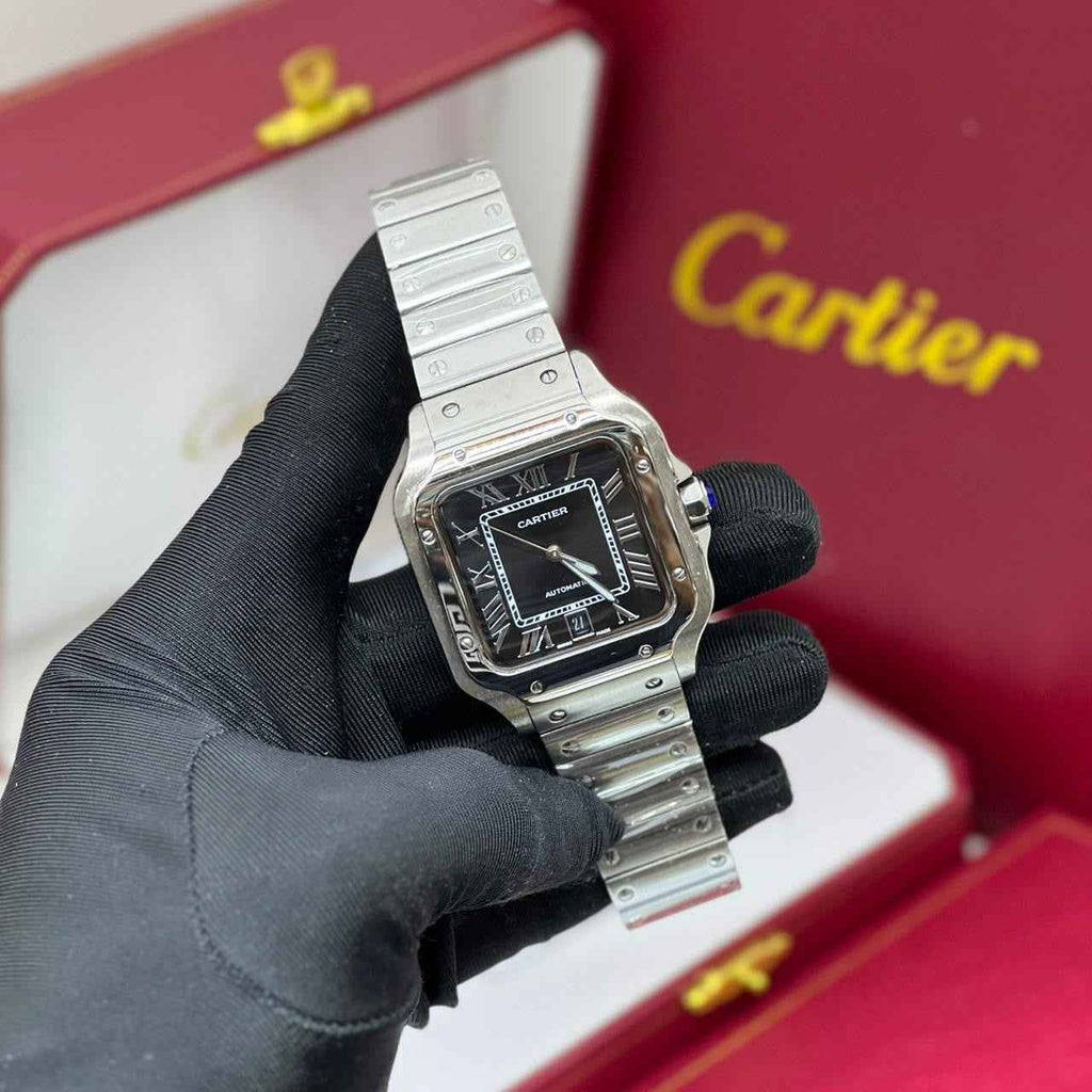 Cartier Santos de Stainless Steel With Green Sunburst Dial Watch