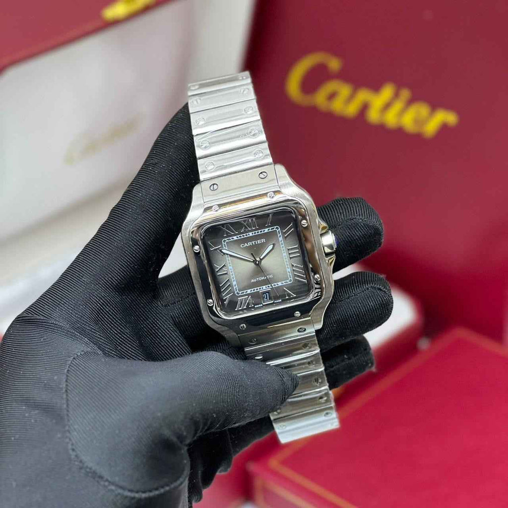 Cartier Santos de silver & Graduated Green Dial Watch