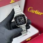 Cartier Santos de Silver&Black Sunburst Dial Watch – Black & Silver & Dial