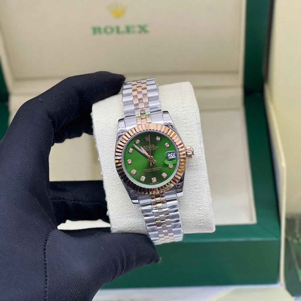Rolex Datejust White&Gold-Dial Olive-Green Watch – White & Gold & Green