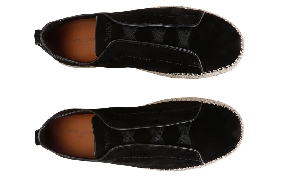 Zegna Triple Stitch Espadrille Black Shoes