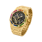 Audemars Piguet Rainbow Bezel Frosted Gold Skeleton Dial Gold Watch