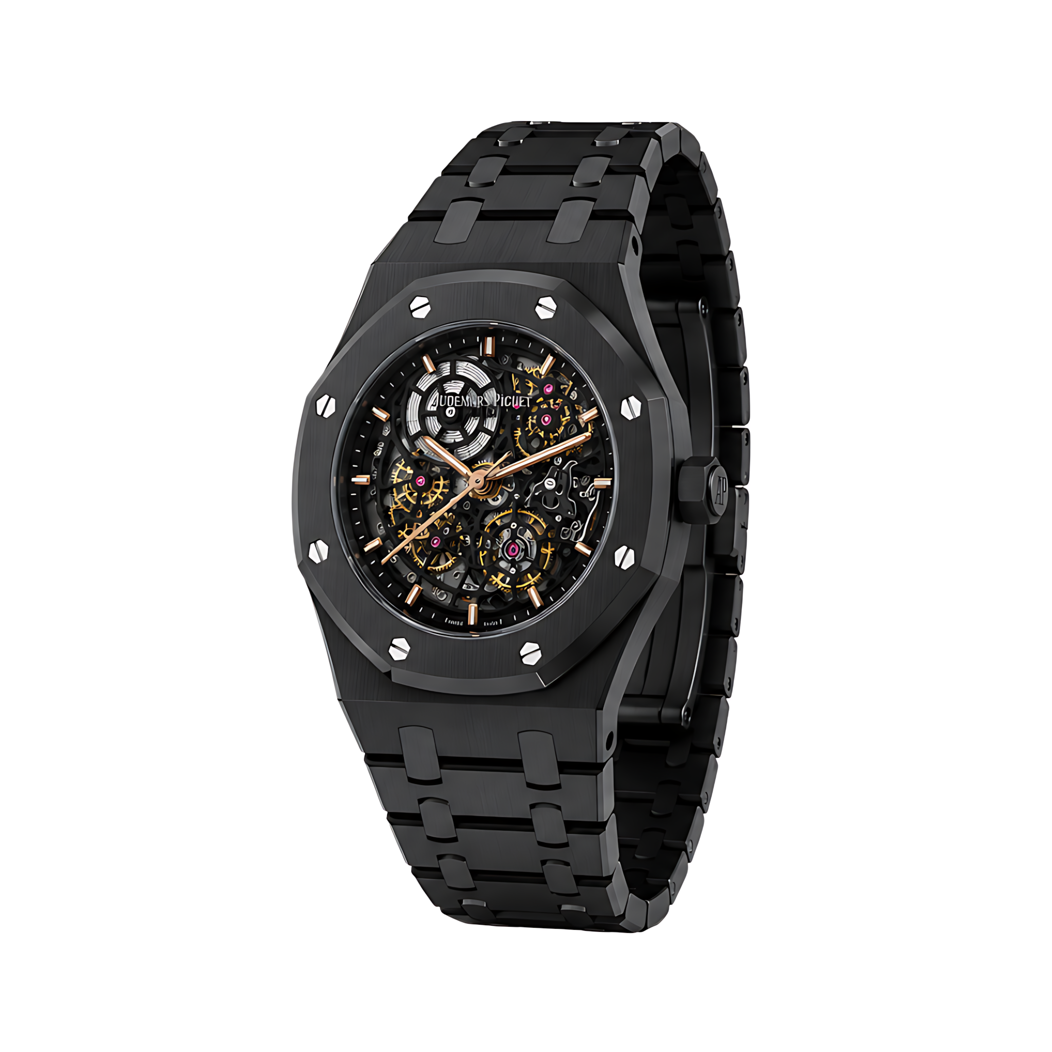 Audemars Piguet Royal Oak Double Balance Black Dial Wheel Skeleton Black Watch