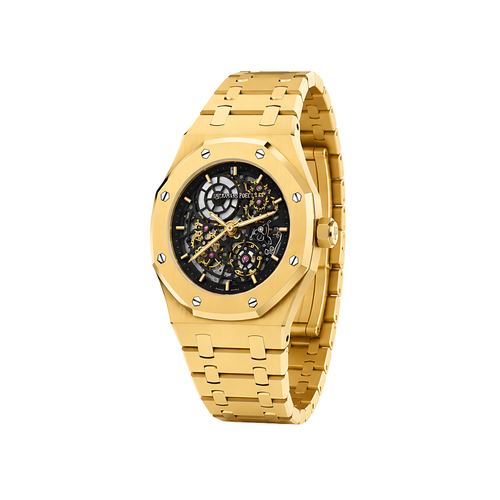 Audemars Piguet Royal Oak Double Balance Black Dial Wheel Skeleton Gold Watch