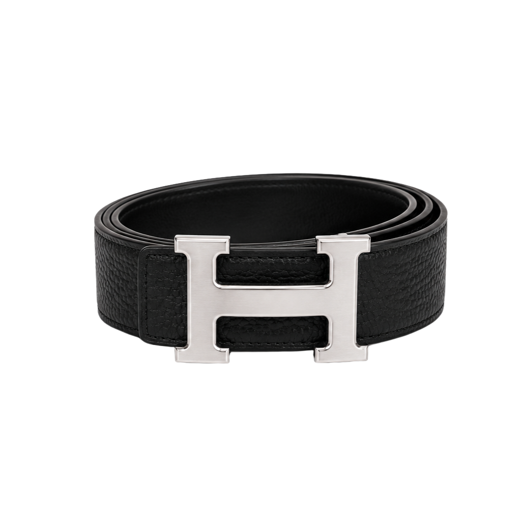Hermès Black Silver Logo Belt – Black & Silver & Logo