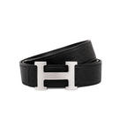Hermès Black Silver Logo Belt – Black & Silver & Logo