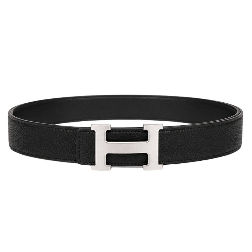 Hermès Black Silver Logo Belt – Black & Silver & Logo