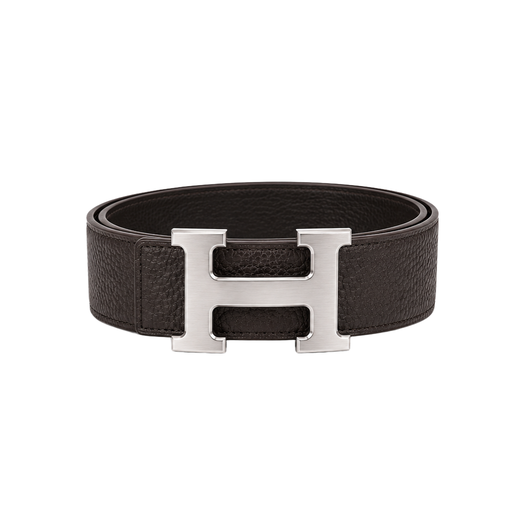 Hermès Dark Brown Silver Logo Belt – Brown & Silver & Dark Brown