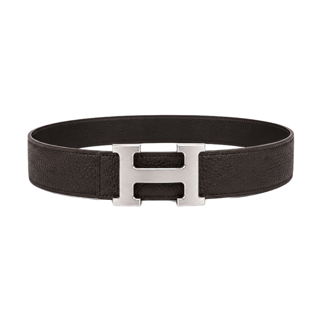 Hermès Dark Brown Silver Logo Belt – Brown & Silver & Dark Brown