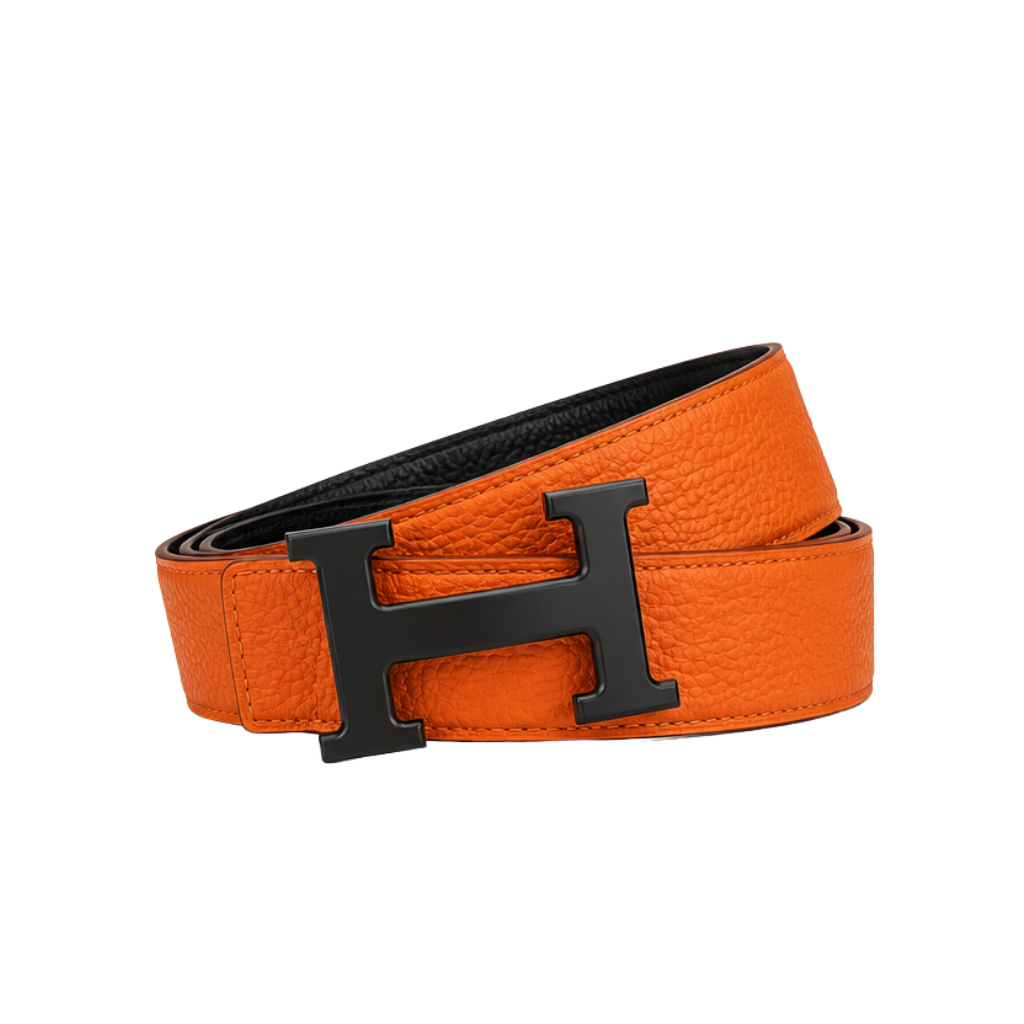Hermès Orange Black Logo Belt – Black & Orange & Logo