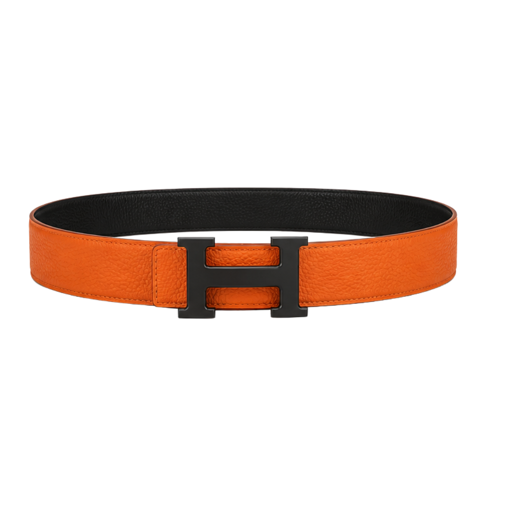 Hermès Orange Black Logo Belt – Black & Orange & Logo