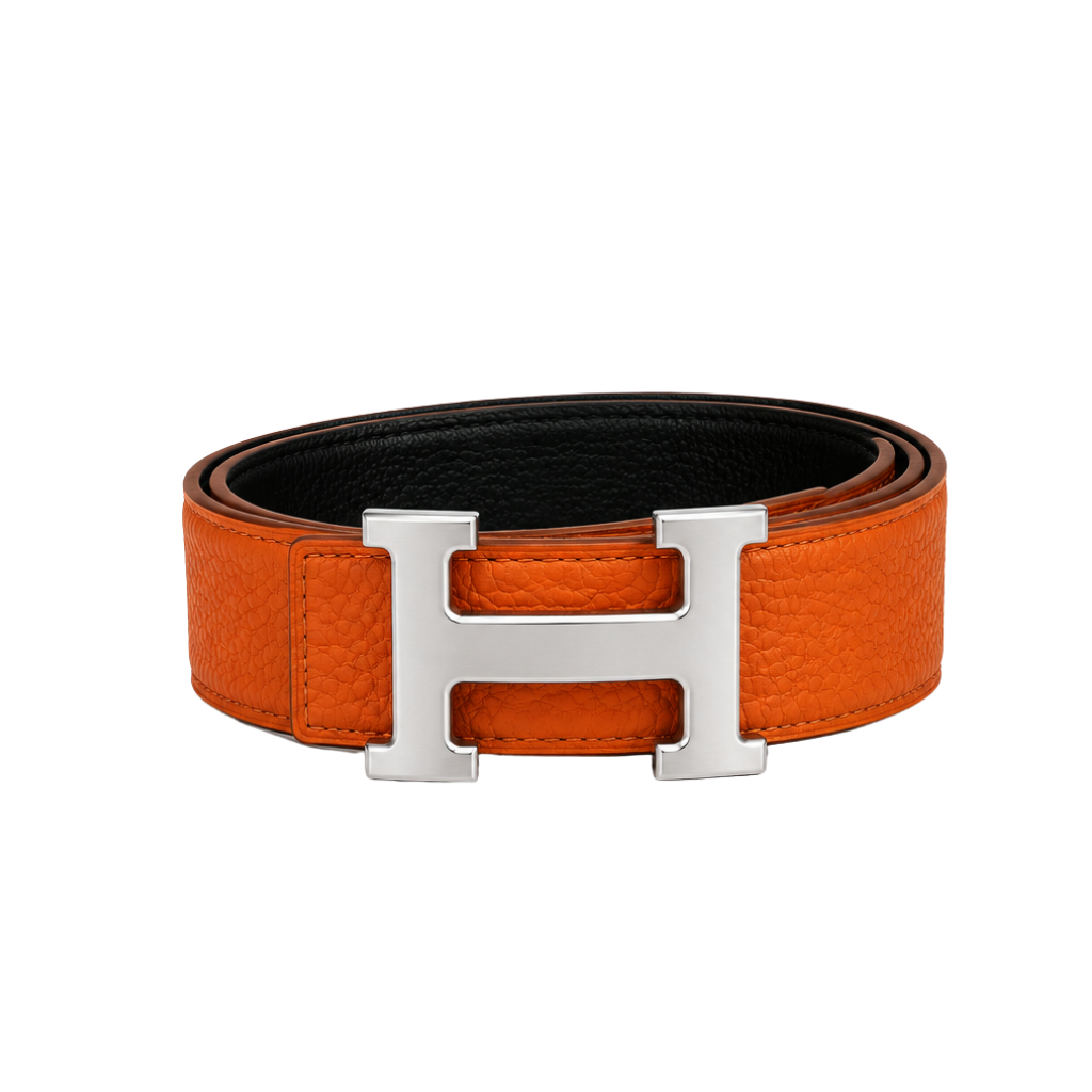 Hermès Orange Silver Logo Belt – Silver & Orange & Logo