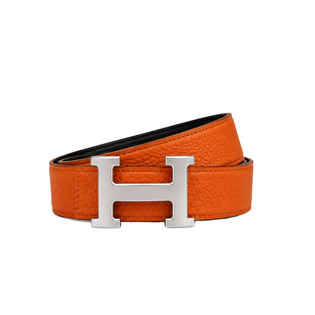 Hermès Orange Silver Logo Belt – Silver & Orange & Logo