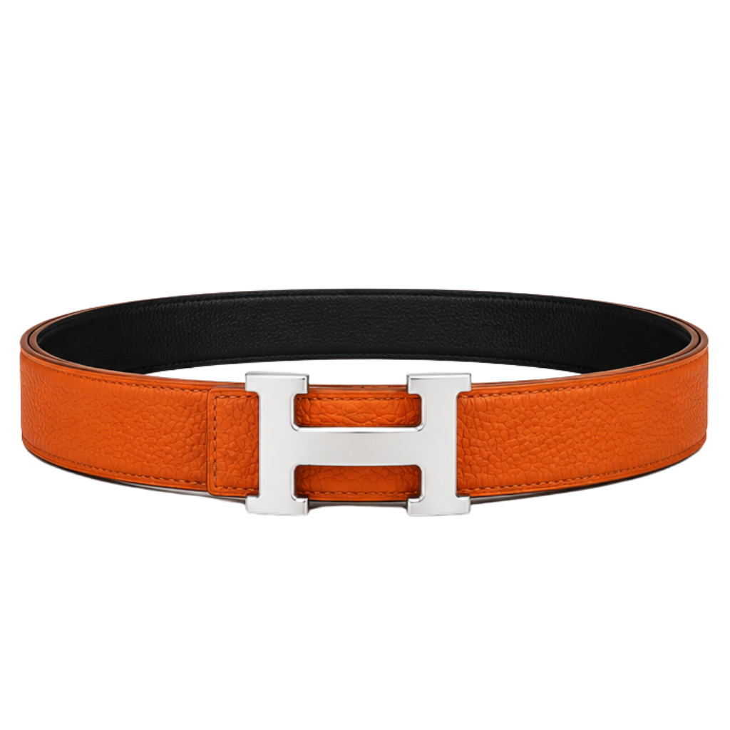 Hermès Orange Silver Logo Belt – Silver & Orange & Logo