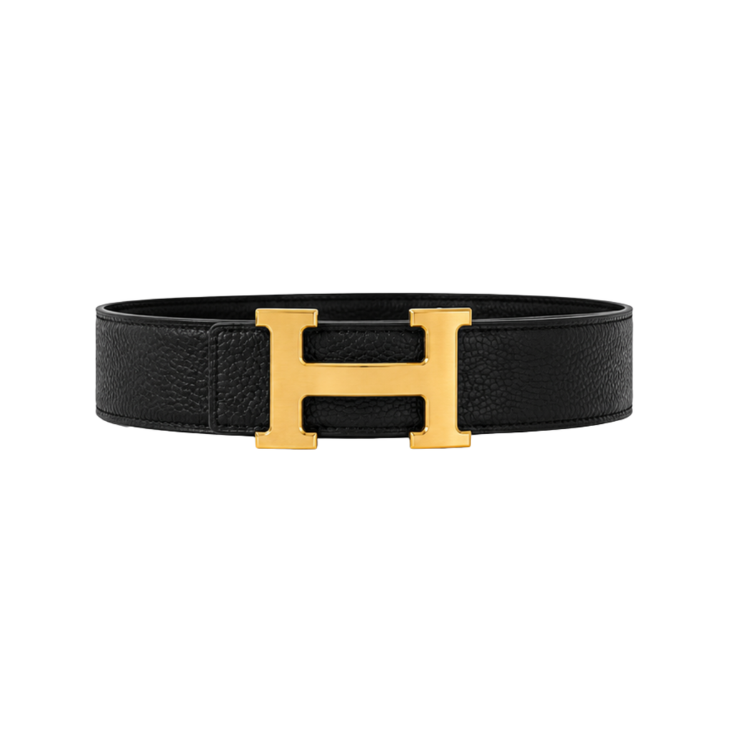 Hermès Black Gold Logo Belt – Black & Gold & Logo