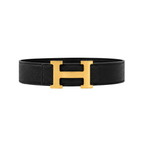 Hermès Black Gold Logo Belt – Black & Gold & Logo