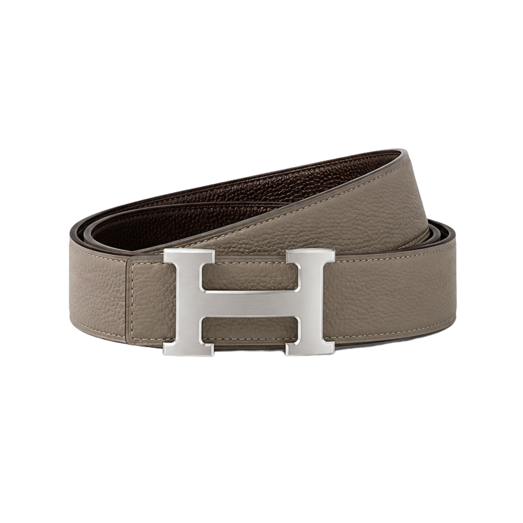 Hermès Gray Silver Logo Belt – Silver & Gray & Logo