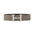 Hermès Gray Silver Logo Belt – Silver & Gray & Logo