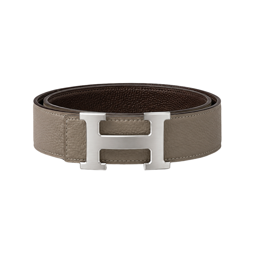 Hermès Light Brown Silver Logo Belt – Brown & Silver & Light Brown