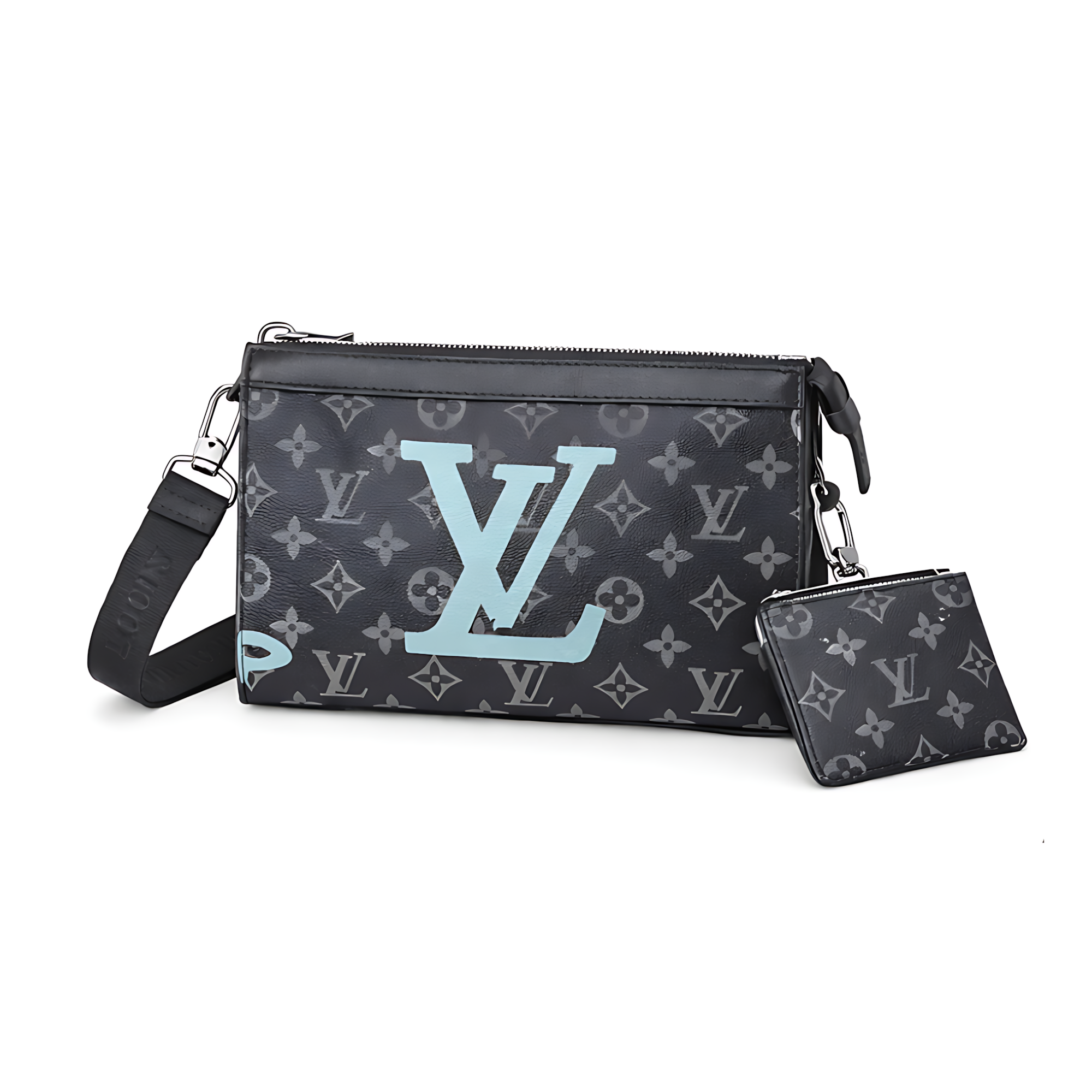 Louis Vuitton LV Logo Black Blue Pouch – Black & Blue & Logo