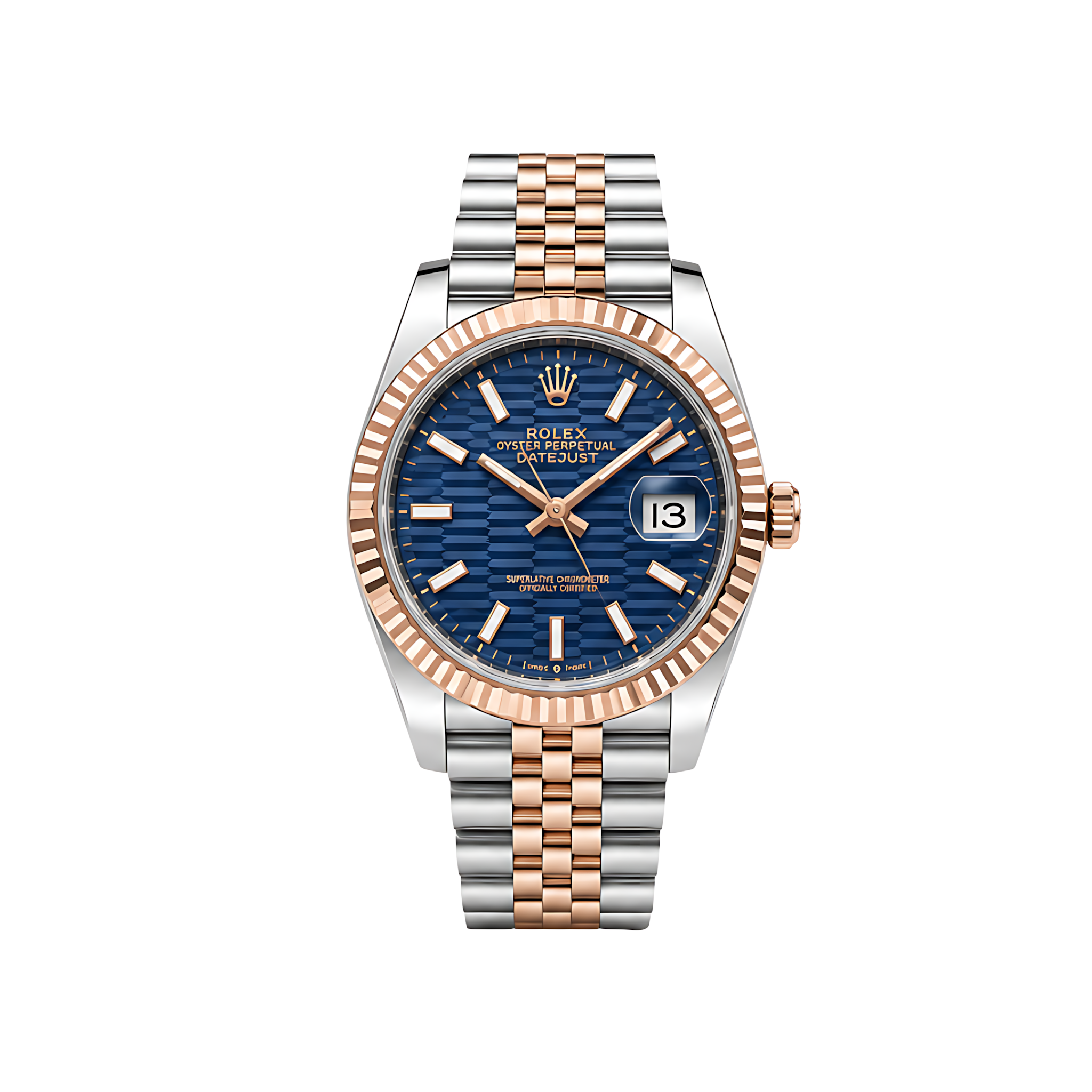 Rolex Datejust Blue Waffle Dial Two Tone Rose Gold Watch