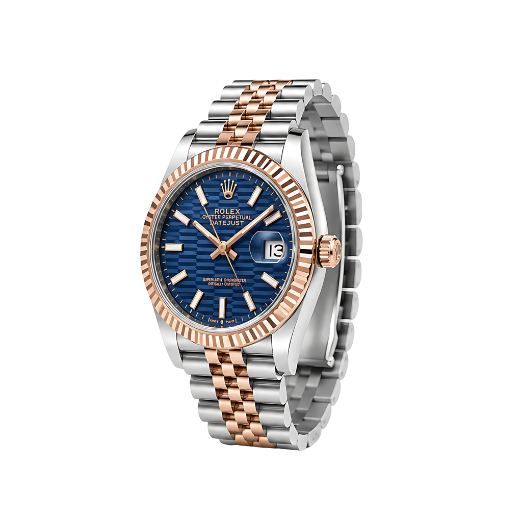 Rolex Datejust Blue Waffle Dial Two Tone Rose Gold Watch