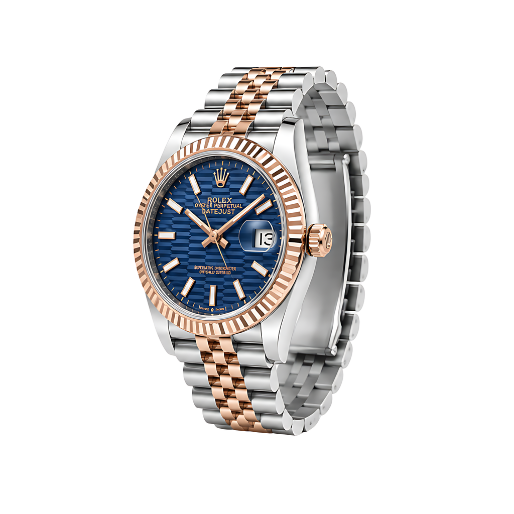 Rolex Datejust Blue Waffle Dial Two Tone Rose Gold Watch