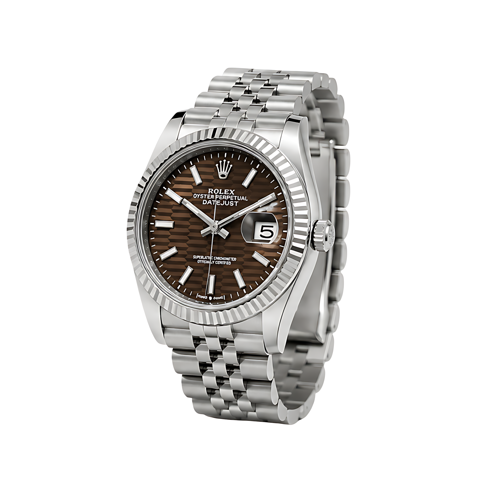 Rolex Datejust Brown Dial Fluted Bezel Silver Watch – Brown & Silver & Dial