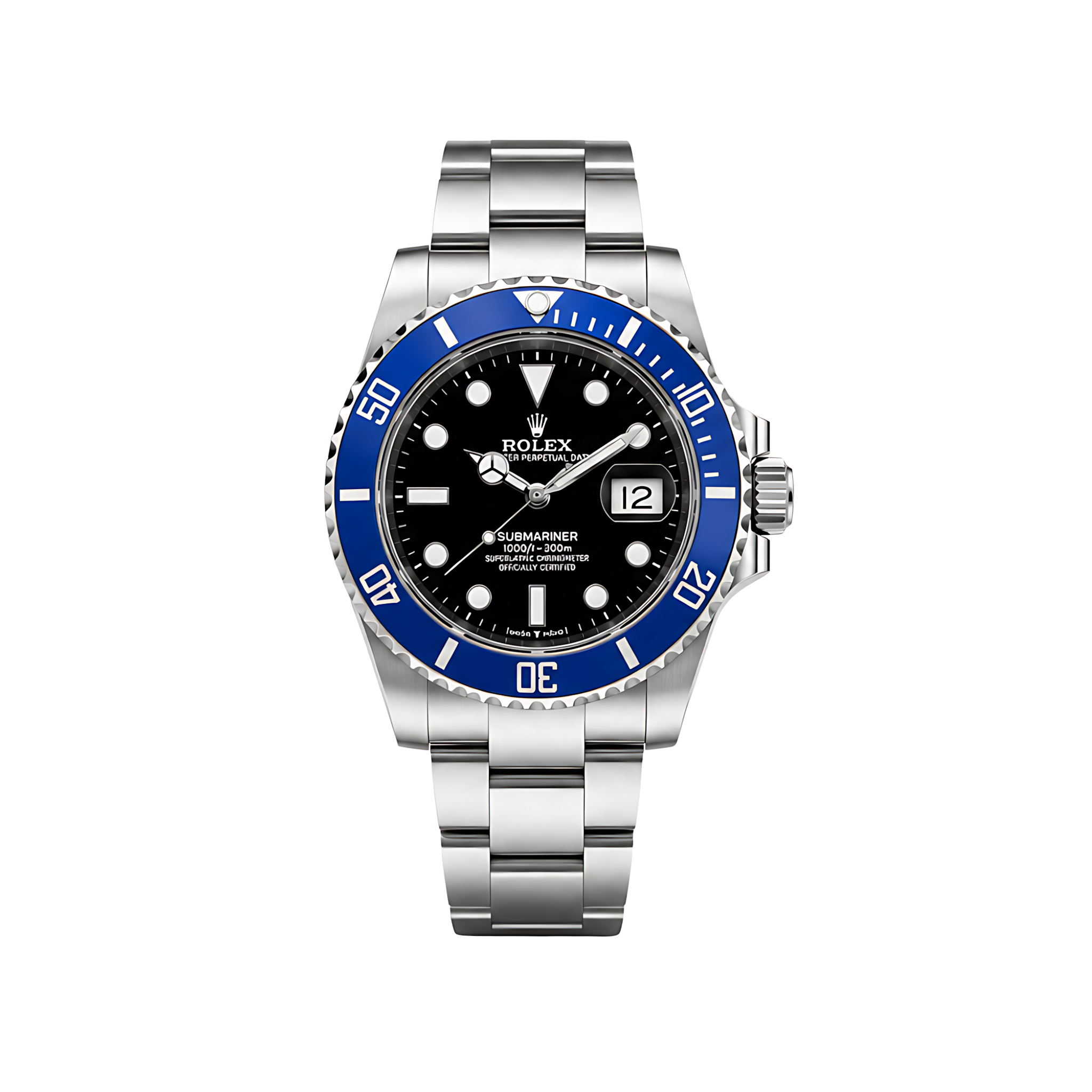 Rolex Submariner Date Black Dial Blue Bezel Silver Watch