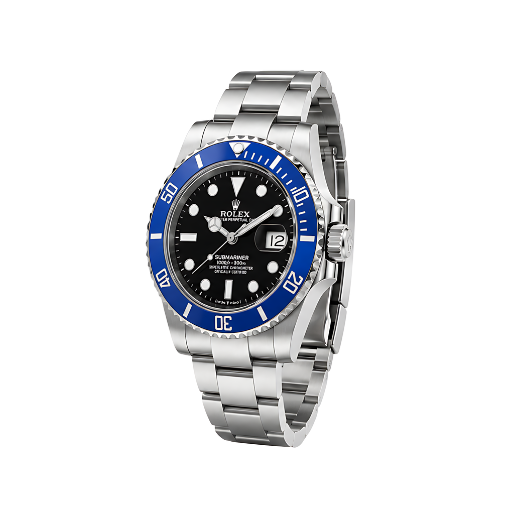 Rolex Submariner Date Black Dial Blue Bezel Silver Watch