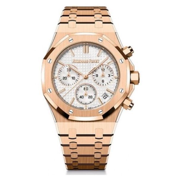 Audemars Piguet Royal Oak Selfwinding Chronograph Pink Gold Silver Dial Watch