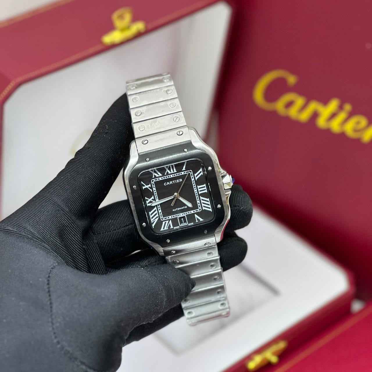 Cartier Santos de Steel Black Dial Watch – Black & Dial