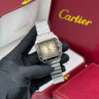 Cartier Santos de Automatic White Dial Silver Watch – White & Silver & Dial