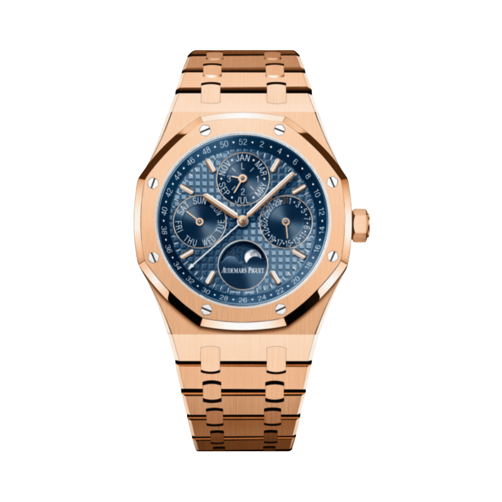 Audemars Piguet Royal Oak Perpetual Calendar Pink Gold Blue Dial Watch